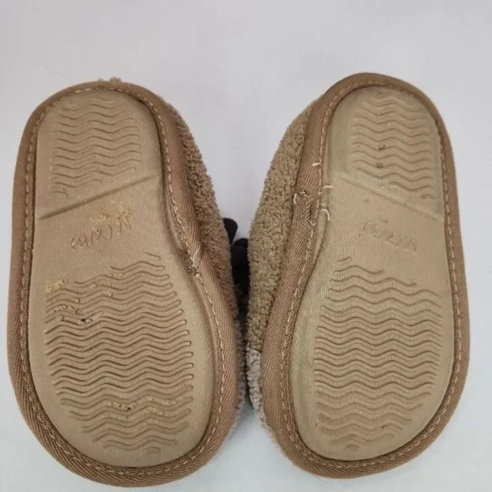 Kids‎ Slippers Kids Size M 7/8 Brown Animal Face Plush Texture Cozy Warm Toddler
